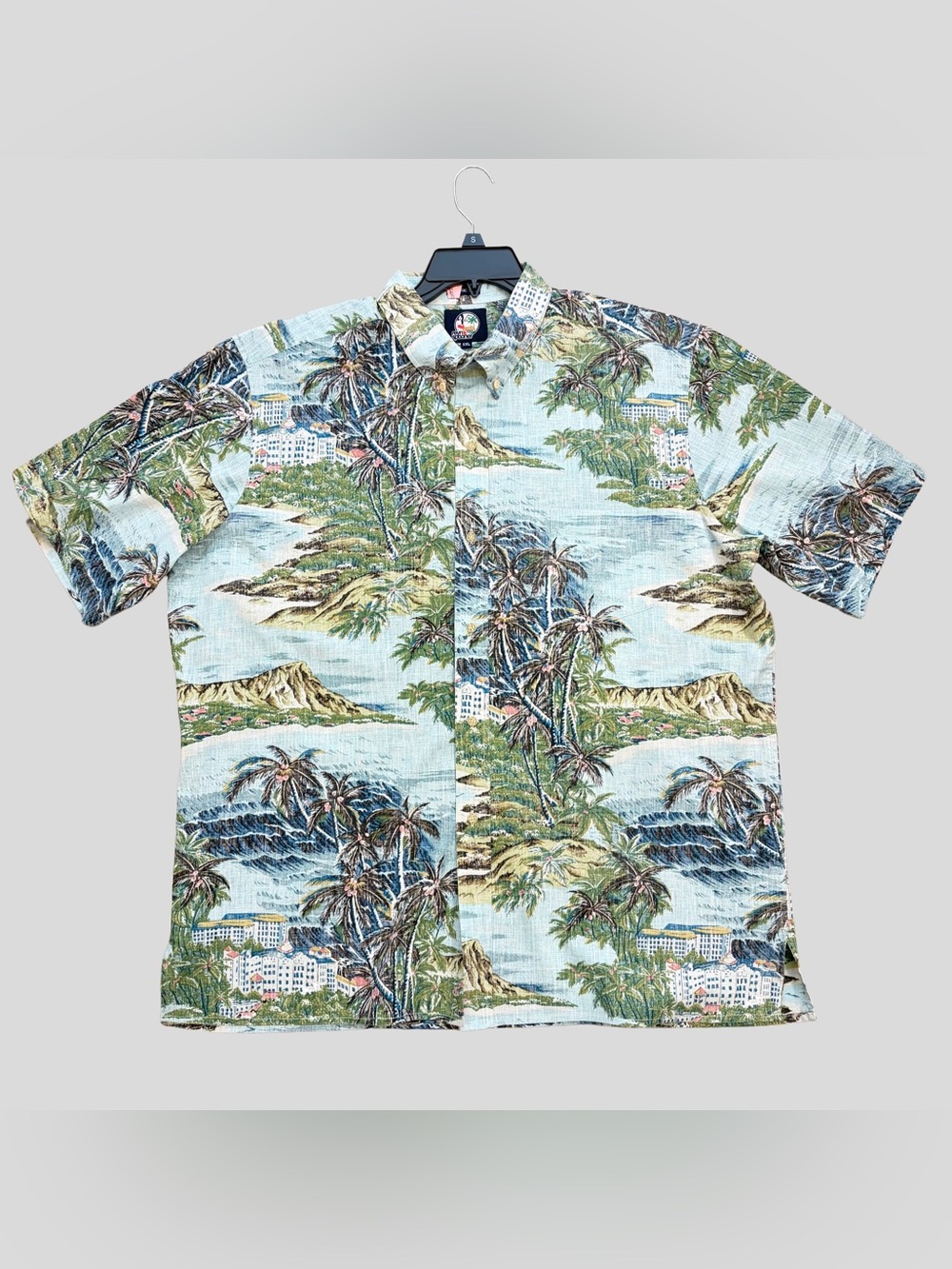 Vintage Reyn Spooner Classic Fit Hawaiian Shirt Blue Ocean Island Palms 2XL XXL